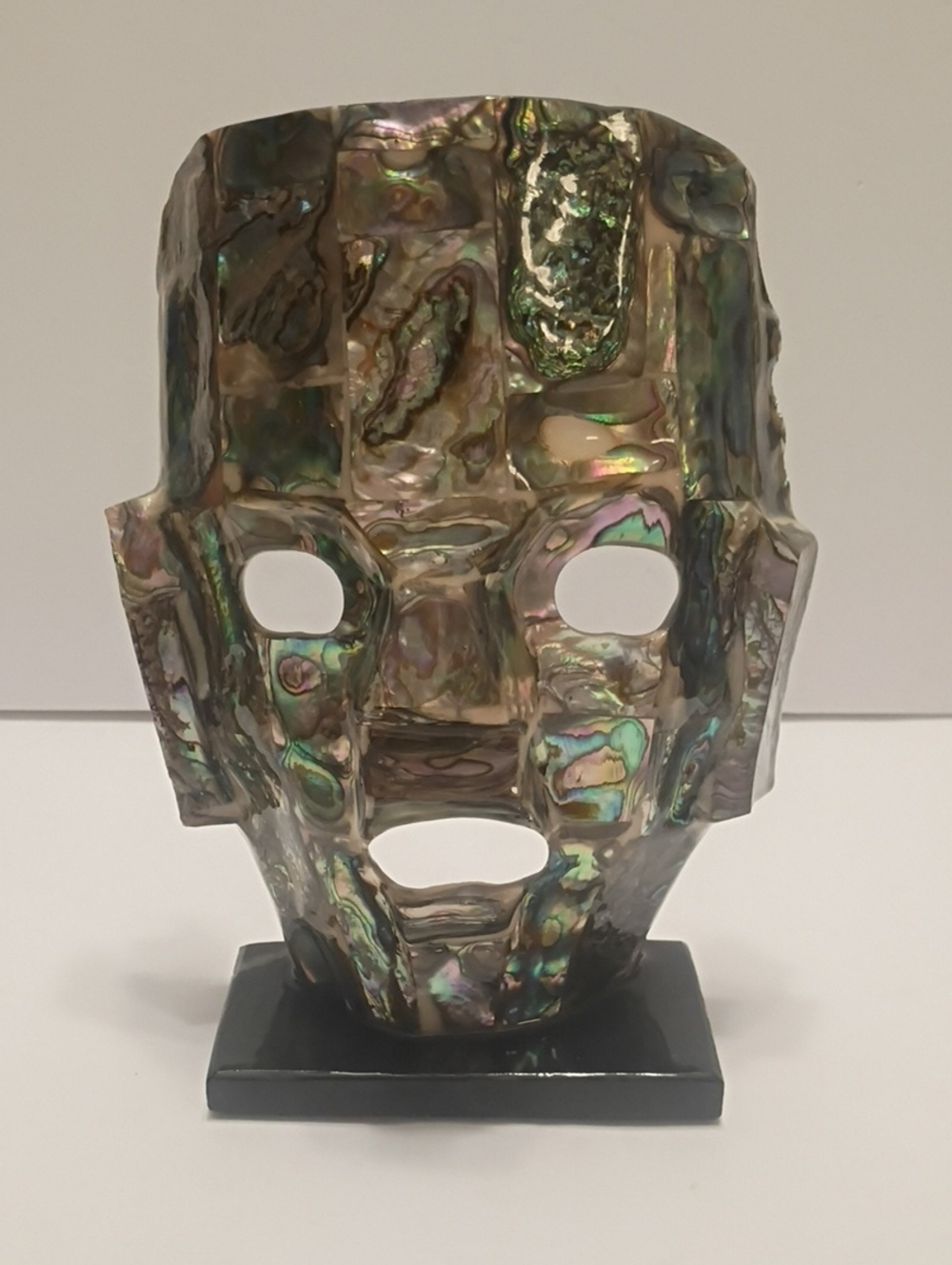 Vintage Mexican Abalone Shell Inlay Shell Mask Sculpture Handcrafted